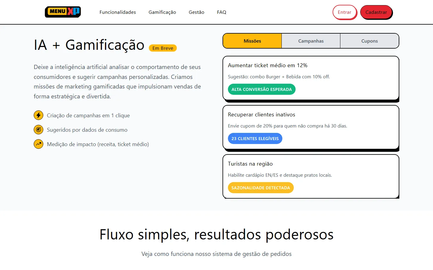IA e gamificação: missões e campanhas a partir dos pedidos.