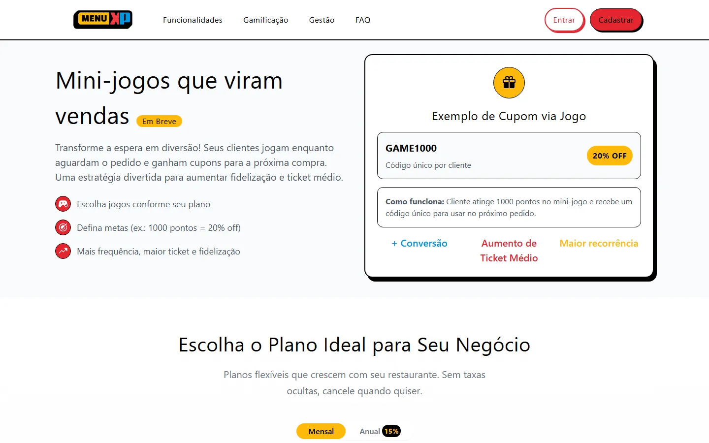 Minijogos que viram cupom para a próxima compra.