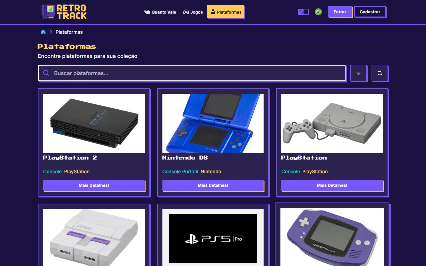 Catálogo de plataformas, de consoles a portáteis.
